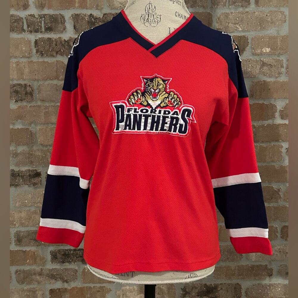 Vintage 90’s NHL Florida Panthers Red and Blue Long Sleeve Tee Jersey Pavel Bure